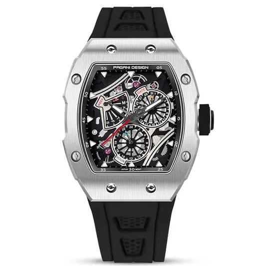 Pagani Design Black Stainless Steel Skeleton Dial Quartz Watch for Gents - PD-YS012