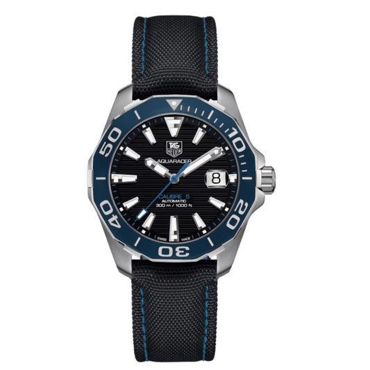 Tag Heuer Aquaracer Men’s Automatic Swiss Made Black Nylon Strap Black Dial 41mm Watch WAY211B.FC6363