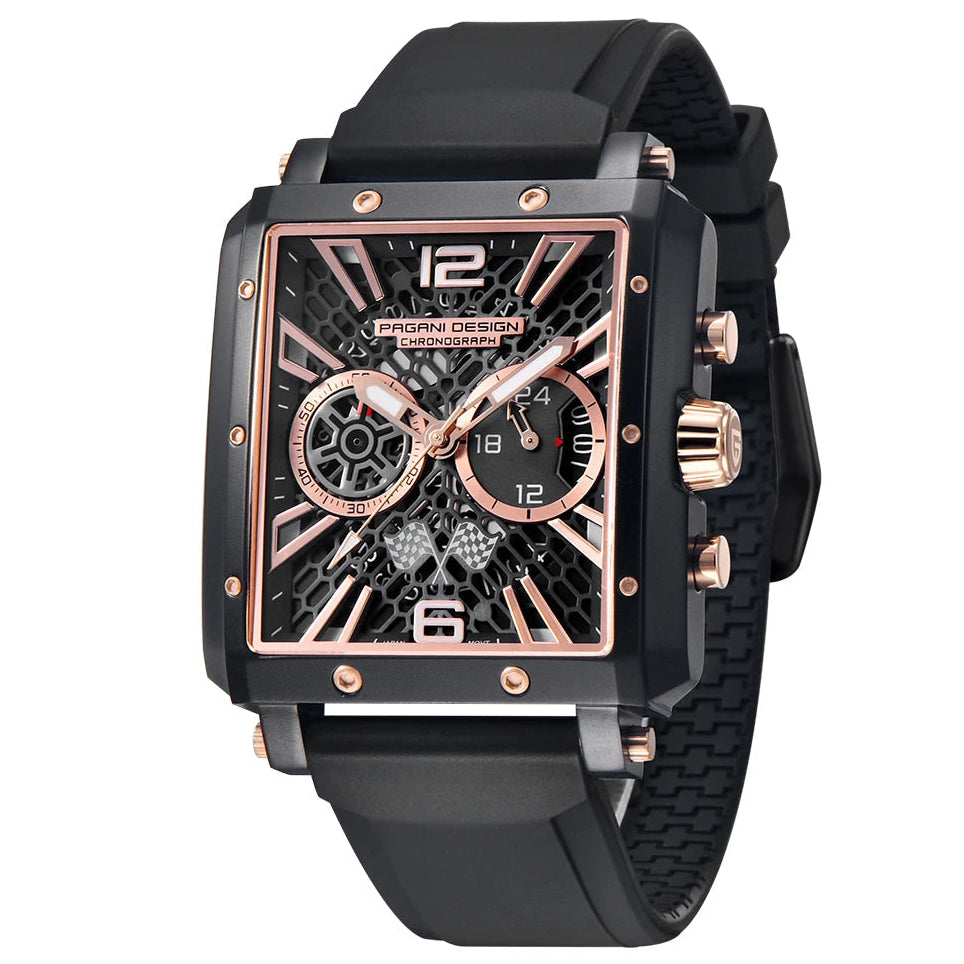 Pagani Design Black Stainless Steel Skeleton Dial Quartz Watch for Gents - PD-1725