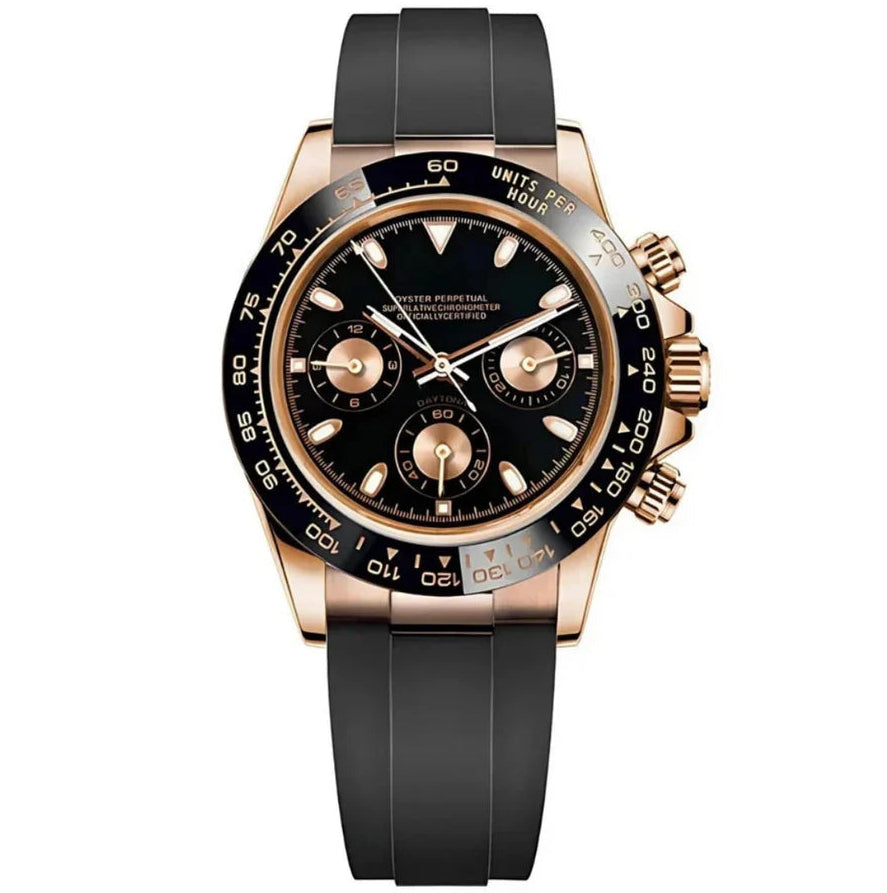 Pagani Design Rose Gold Stainless Steel Black Dial Chronograph Watch for Gents - PD-1664