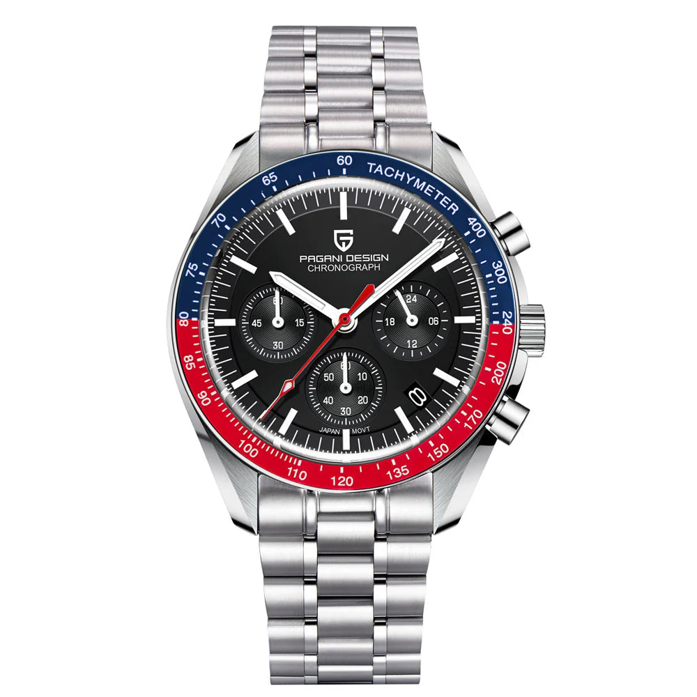 Pagani Design Stainless Steel Black Dial Quartz Chronograph Watch for Gents - PD-1701RB