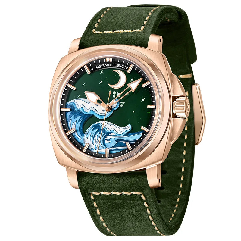 Pagani Design Rose Gold Stainless Steel Great Wave Dial Automatic Watch for Gents - PD-YS014