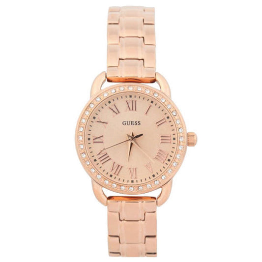 ساعة Guess Fifth Ave Gold المصنوعة من الفولاذ المقاوم للصدأ والمينا الذهبية، تعمل بنظام الكوارتز، للنساء - W0837L3