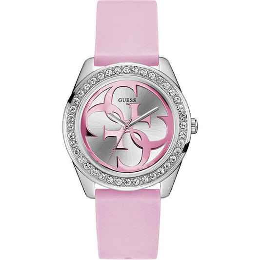 ساعة Guess G-Twist النسائية، سوار سيليكون وردي، مينا فضي، كوارتز - W1240L1