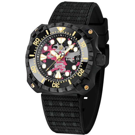 Pagani Design Black Stainless Steel Pink Camo Dial Automatic Watch for Gents - PD-YN009