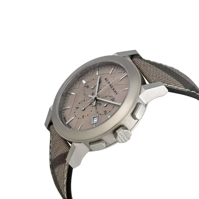 Burberry Men’s Leather Strap Brown Impressed Check Dial 42mm Watch BU9361
