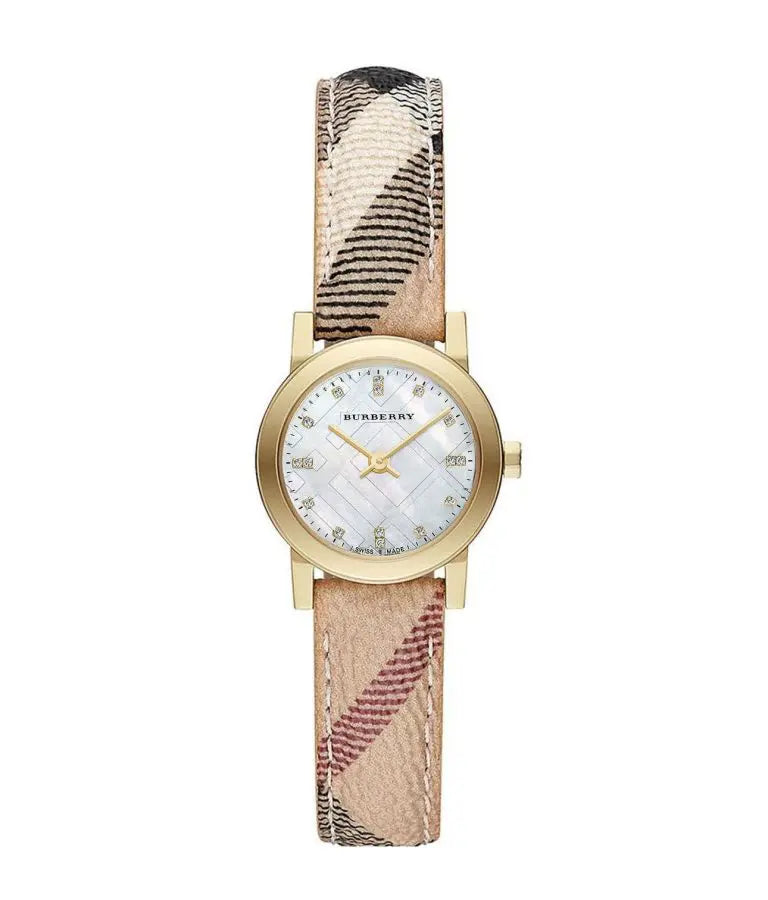 Burberry Women’s Swiss Made Quartz Multicolor Leather Strap Mother Of Pearl Dial 26mm Watch BU9226
