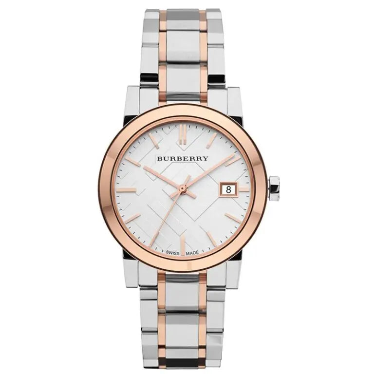 Burberry Women’s Swiss Made Stainless Steel Two Tone Silver Dial 34mm Watch BU9105