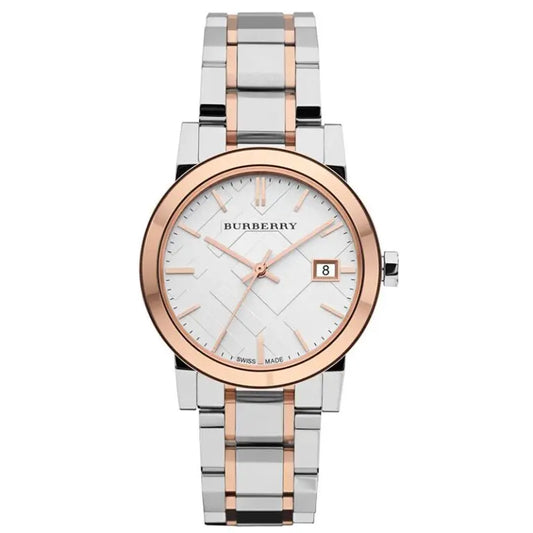 Burberry Women’s Swiss Made Stainless Steel Two Tone Silver Dial 34mm Watch BU9105