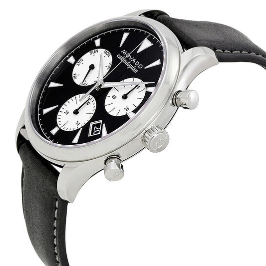 Movado Men’s Swiss Made Quartz Leather Strap Black Dial 43mm Watch 3650005