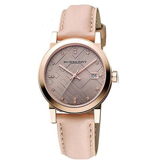 Burberry Women’s Swiss Made Leather Strap Gold Dial 34mm Watch BU9131