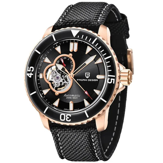 Pagani Design Rose Gold Stainless Steel Black Dial Automatic Watch for Gents - PD-1674