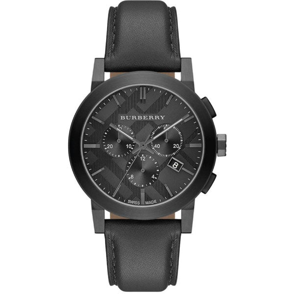 Burberry Men’s Swiss Made Leather Strap Dark Grey Check Stamped Dial 42mm Watch BU9364