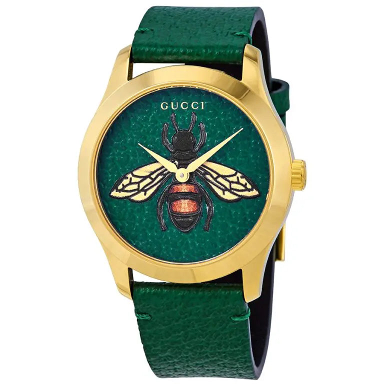 Gucci Unisex Swiss Made Quartz Leather Strap Green Dial 38mm Watch YA1264065