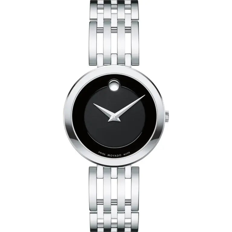 Movado Women’s Quartz Swiss Made Stainless Steel Black Dial 28mm Watch 0607051