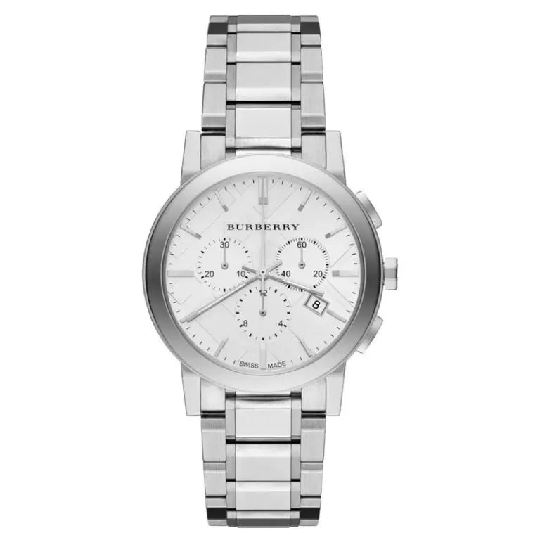 Burberry Men’s Swiss Made Quartz Silver Stainless Steel White Dial 38mm Watch BU9750