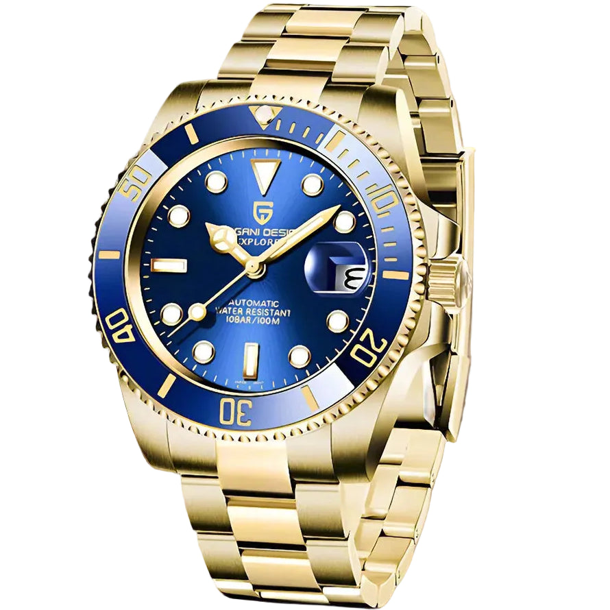 Pagani Design Gold Stainless Steel Blue Dial Automatic Watch for Gents - PD-1661GB