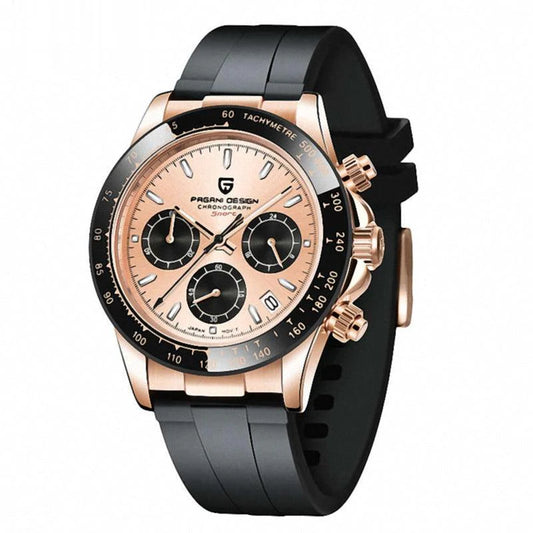 Pagani Design Rose Gold Stainless Steel Black Dial Quartz Chronograph Watch for Gents - PD-1644pvg