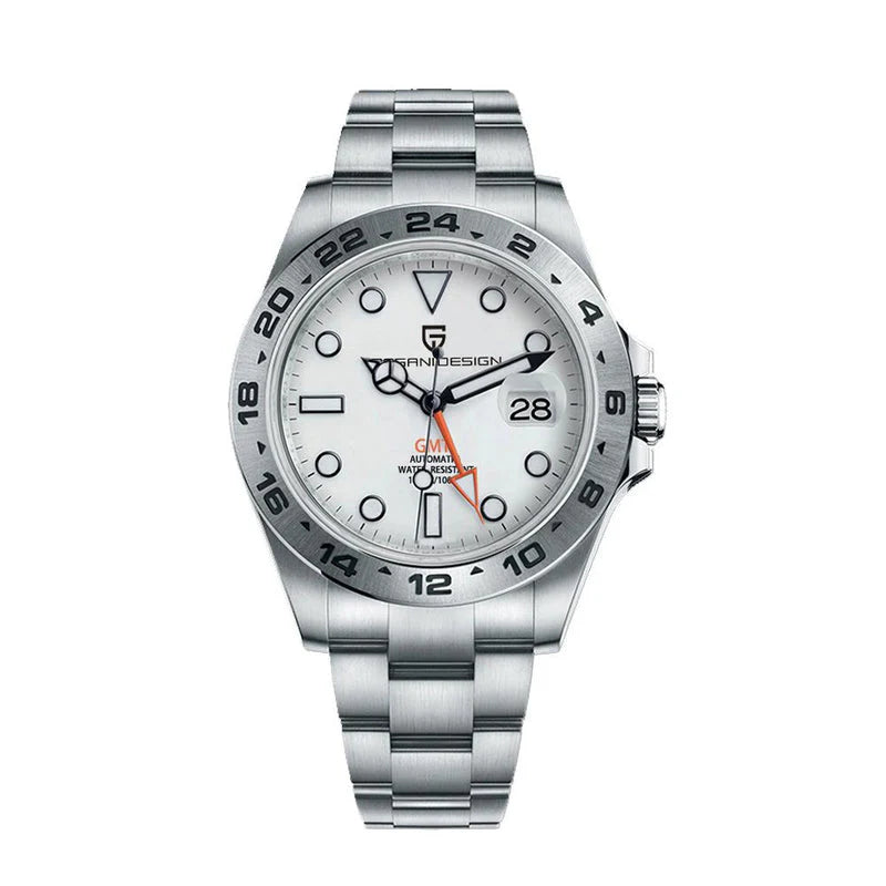 Pagani Design Stainless Steel White Dial Quartz GMT Watch for Gents - PD-1682W