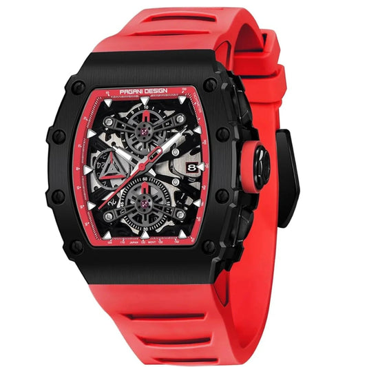 Pagani Design Black Stainless Steel Skeleton Dial Quartz Watch for Gents - PD-YS011