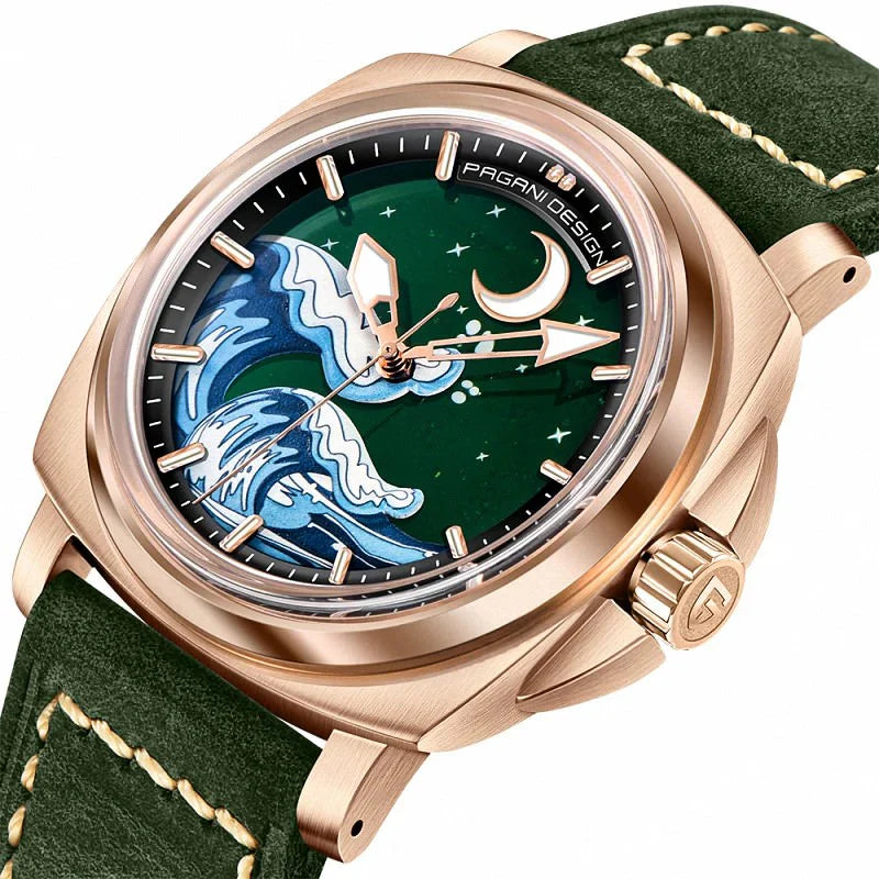 Pagani Design Rose Gold Stainless Steel Great Wave Dial Automatic Watch for Gents - PD-YS014