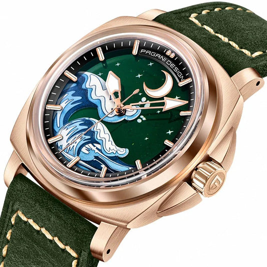 Pagani Design Rose Gold Stainless Steel Great Wave Dial Automatic Watch for Gents - PD-YS014