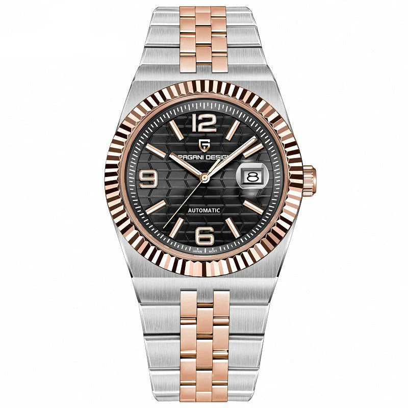 Pagani Design Rose Gold Stainless Steel Black Dial Automatic Watch for Gents - PD-YS027