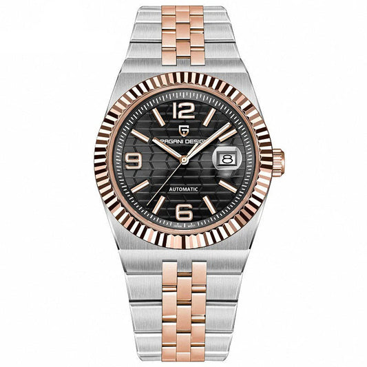 Pagani Design Rose Gold Stainless Steel Black Dial Automatic Watch for Gents - PD-YS027