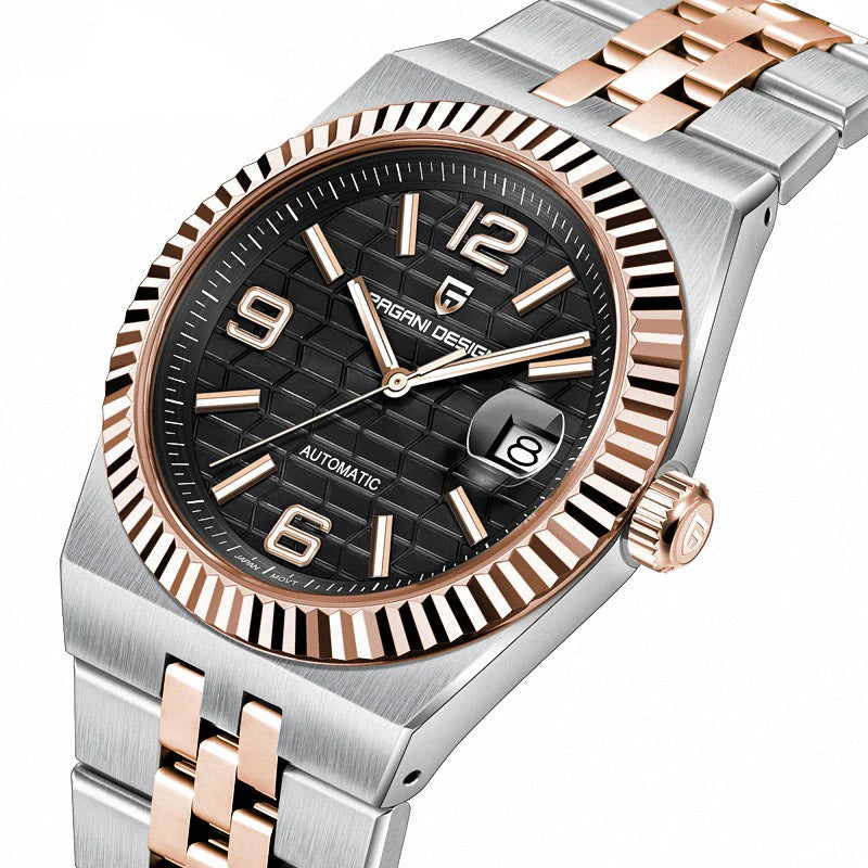 Pagani Design Rose Gold Stainless Steel Black Dial Automatic Watch for Gents - PD-YS027