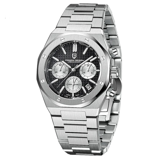 Pagani Design Stainless Steel Black Dial Quartz Chronograph Watch for Gents - PD-1707