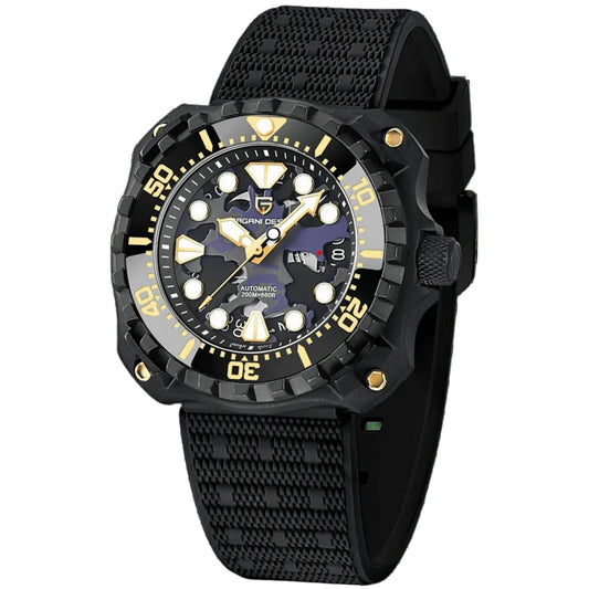 Pagani Design Black Stainless Steel Blue Camo Dial Automatic Watch for Gents - PD-YN009