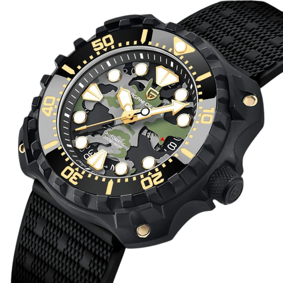 Pagani Design Black Stainless Steel Green Camo Dial Automatic Watch for Gents - PD-YN009