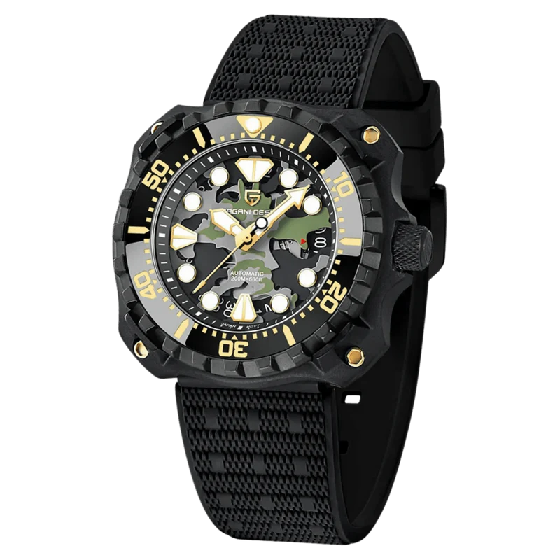 Pagani Design Black Stainless Steel Green Camo Dial Automatic Watch for Gents - PD-YN009