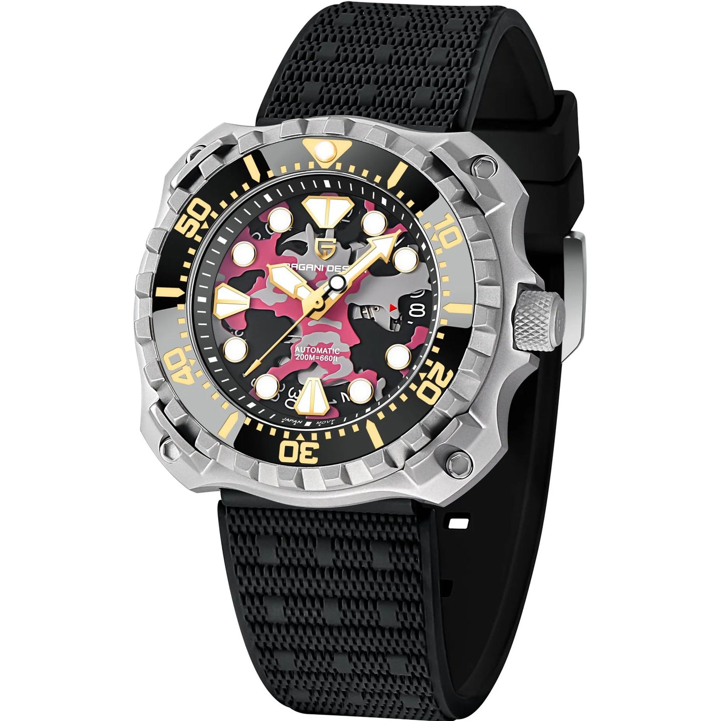 Pagani Design Stainless Steel Pink Camo Dial Automatic Watch for Gents - PD-YN009