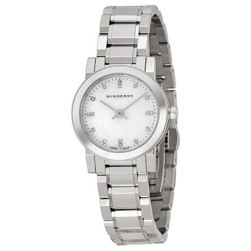 Burberry Ladies Swiss Made Stainless Steel Mother of Pearl Dial 26mm Watch BU9224
