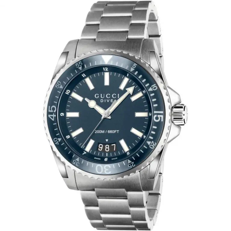 Gucci Men’s Swiss Made Quartz Stainless Steel Blue Dial 45mm Watch YA136203
